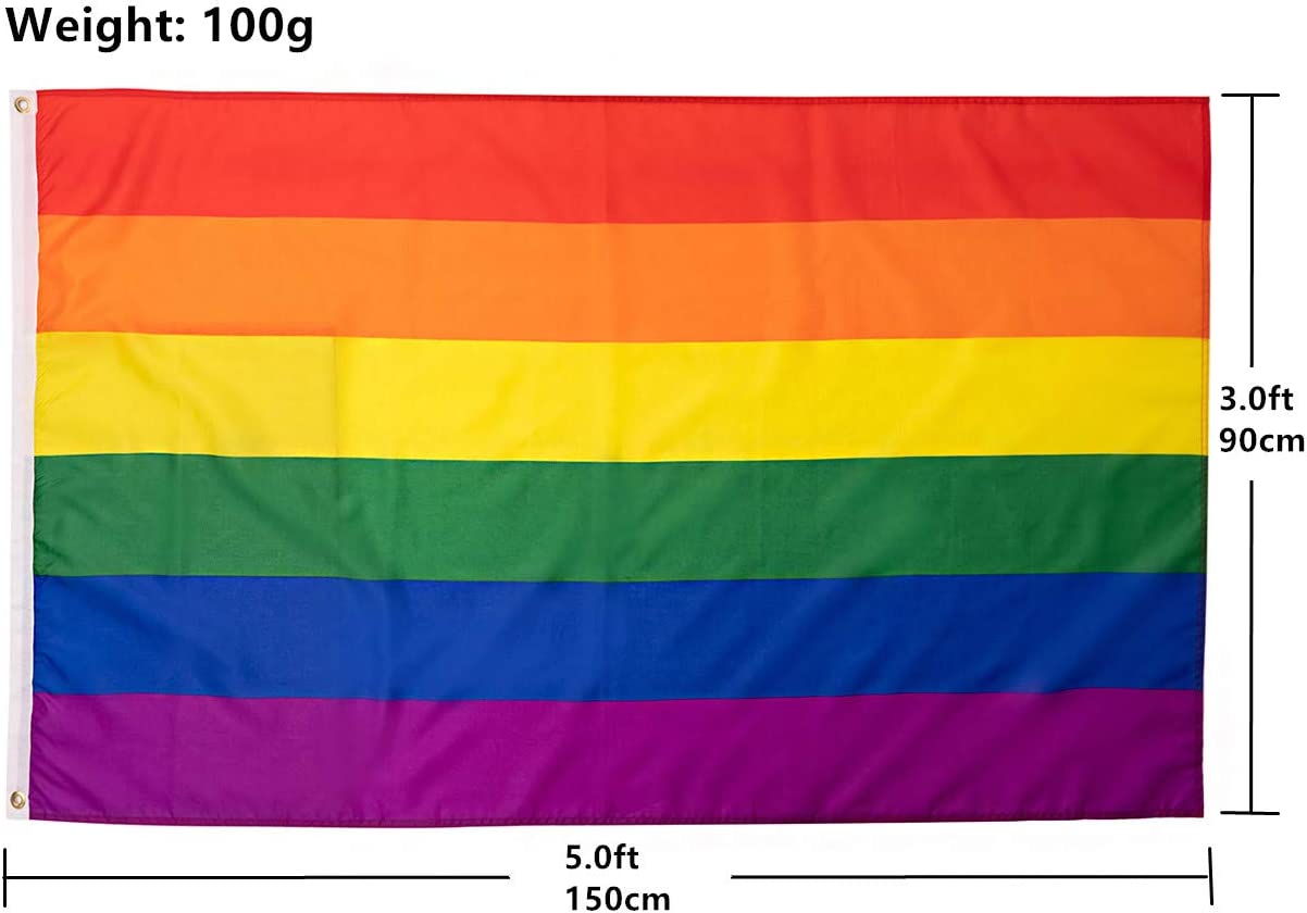 Pack of 2 Rainbow Gay Pride Flag 3x5 ft- LGBTQ Pride Parade Banner Flags UV Fade Resistant for Indoor Outdoor ( 6 Stripes Pride )