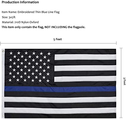 Thin Blue Line Flags Many Sizes Outdoor Made in USA - Embroidered Stars Police Flag, Heavy Duty Back The Blue Flag Stripe Blue Line Lives Matter Flags Banner with 2 Brass Grommets