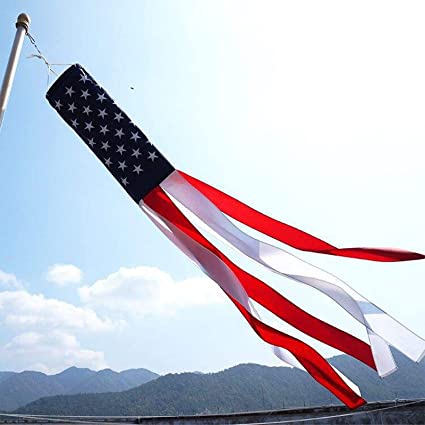 American Flag Windsock, US Flag Embroidered Stars Windsock for The 4th of July, Outdoor Hanging Stripes USA Flags Wind Socks for Patriotic Decor(60 Inch)