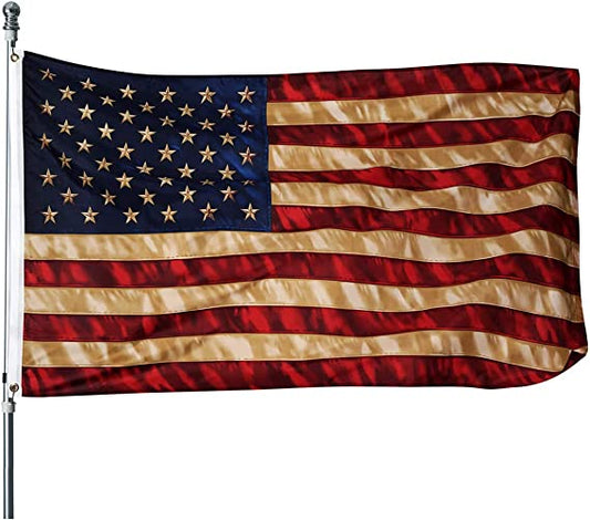 Pack of 2 Vintage American Flag - Tea Stained American Flags - 3x5 Outdoor Rustic Old Style United States Banner Indoors for wall 4th of july (Tea Printed Star Flag 2pcs)