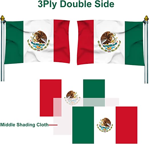 Mexican Flag 3x5 Double Side Bandera de Mexico MX National Flag Outdoor with 2 Brass Grommets