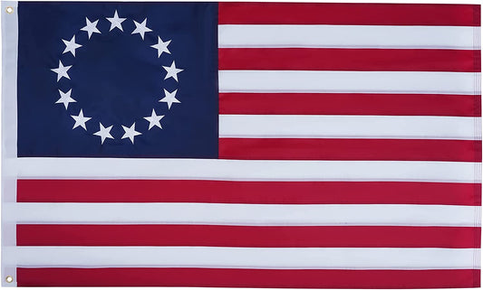 Pack of 2 Betsy Ross Boat Flag Made in USA 12x18 Inch, Embroidery 13 Stars Colony American Flags with Brass Grommets for 4th of July Independence Day Outdoor Decor Banner