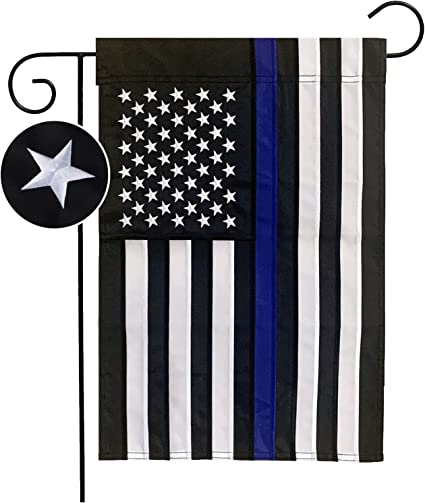 Pack of 2 Thin Blue Line Garden Flag 12.5×18 inch, Embroidered Stars American Police Flags, Double Sided Back the Blue Stripe Blue Lives Matter Flag for Outdoor Indoor Yard Lawn Honoring Law Enforcement Officers