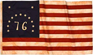 Tea Stained Bennington 1776 Flag 3x5 Embroidered- 100% Durable Polyester Heavy Duty Primitive Vintage 76 Flags Banner with 2 Brass Metal Grommets Sewn Stripes