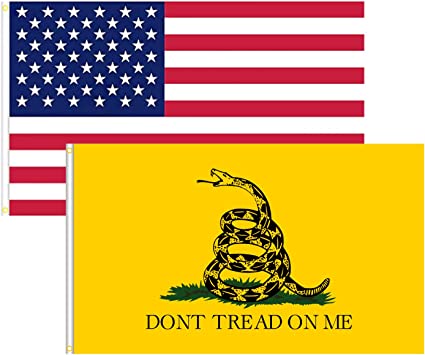 Pack of 2 Dont Tread on Me Gadsden and American Flag 3x5 Outdoor Heavy Duty Polyester Tea Party Rattlesnake Don't Tread on Me US Flags Banner Kit (2 pcs)