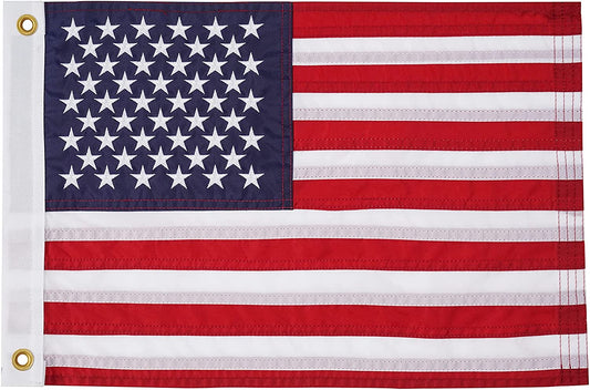American Flag 12x18 Inches Boat Marine Yacht Flags Outdoor Heavy Duty Made in USA - Embroidered USA 1x1.5 Ft Flags - Heavy Duty Banner US Nylon Sewn Stripes Indoor with 2 Brass Grommets