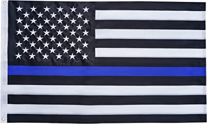 Pack of 2 Thin Blue Line Flag 4x6 ft , American Police Flag for Outside with Embroidered Stars Made in USA, Back The Blue Flags, USA Blue Line Flag Banner with 2 Brass Grommets for Law Enforcement Officers