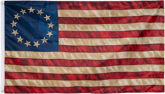 Tea Stained American Flag 13 Stars 4x6 Outdoor- Betsy Ross Flag 13 Colonies Primitive Vintage US USA Flags Banner Heavy Duty (Tea Printed Star Flag)