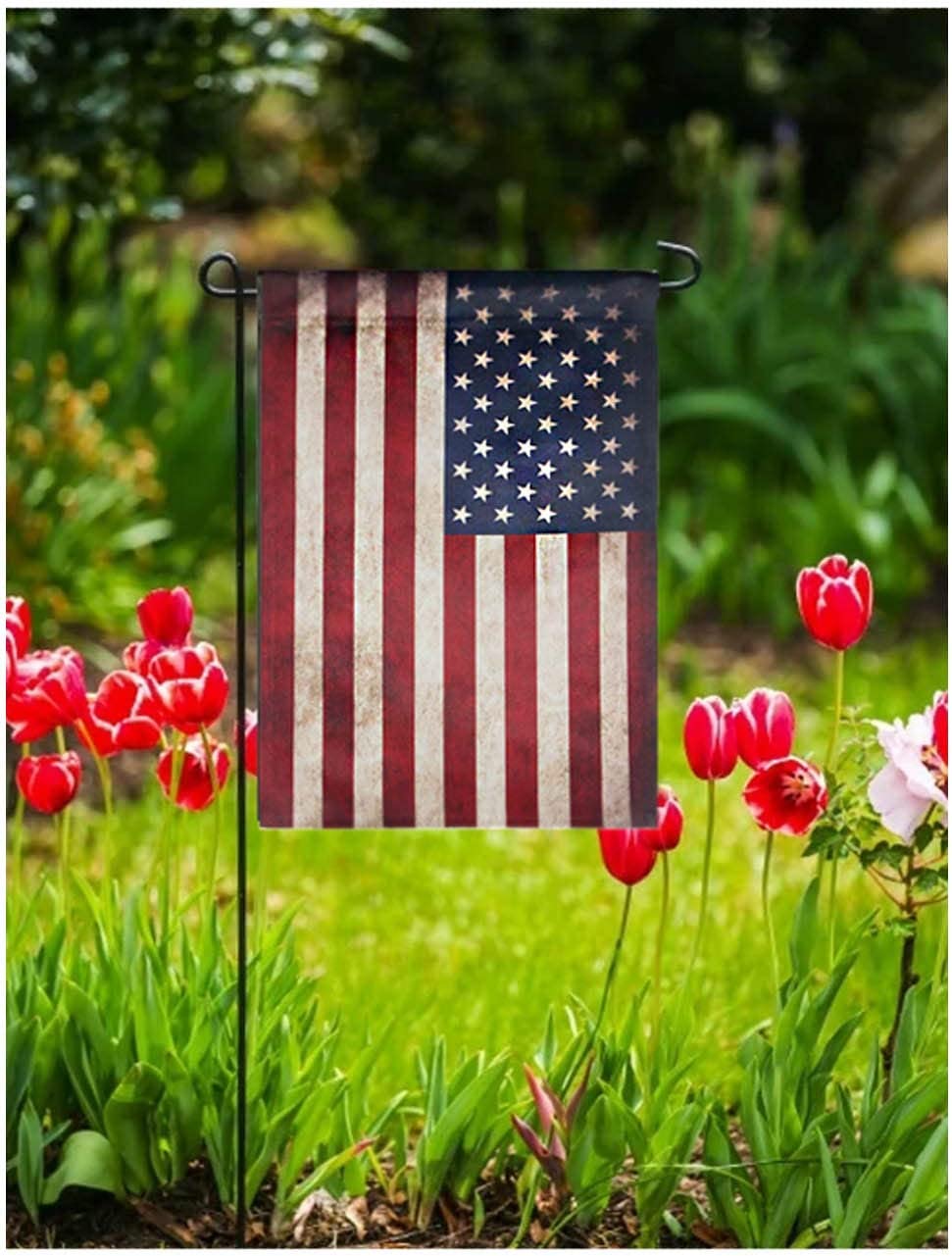 Pack of 2 Tea Stained Patriotic American Garden Flag- USA Independent Day 4th of July Double Sided Yard Outdoor Celebrate Decorative Flags Banner 12.5" x 18"