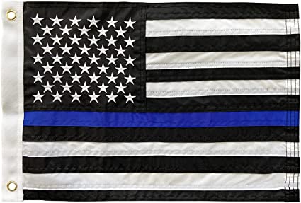Thin Blue Line Flags 16x24 Inches Outdoor Made in USA - Embroidered Stars Police Boat Flag, Heavy Duty Back The Blue Flag Stripe Blue Line Lives Matter Flags Banner with 2 Brass Grommets