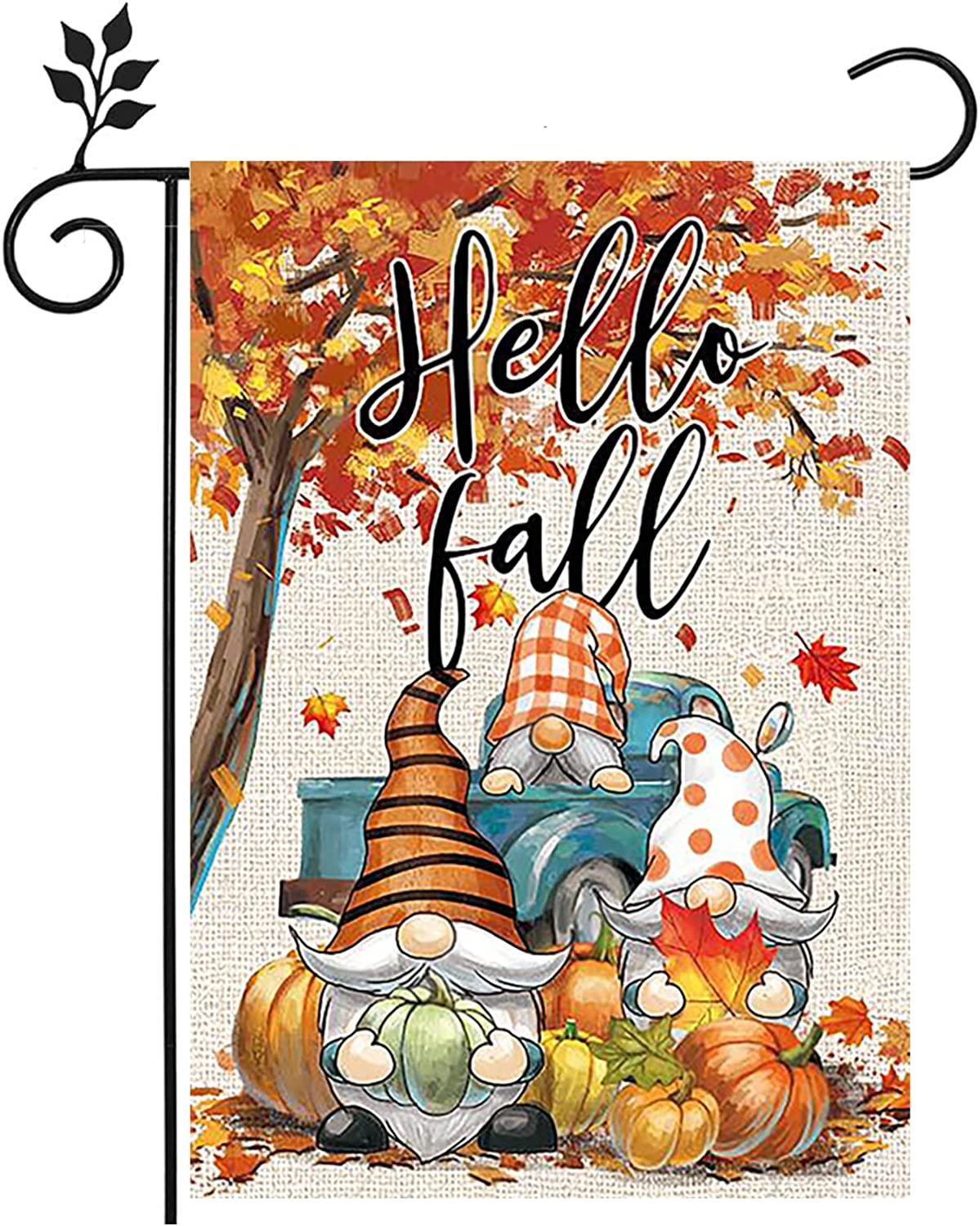 Pack of 2 Happy Fall Garden Flag 12x18 Inch Double Sided, Autumn Gnome Pumpkin Maple Leaves Yard Flags for Farmhouse Porch
