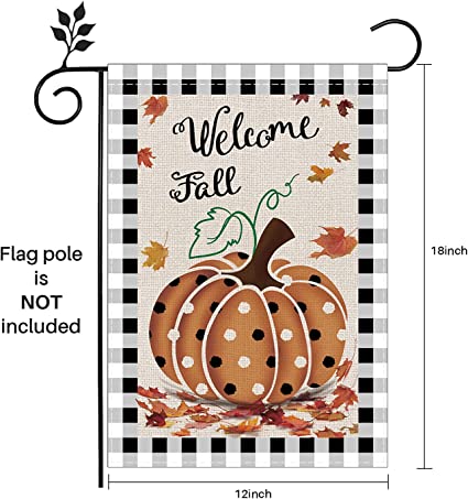 Pack of 2 Fall Pumpkin Garden Flags12 x 18 Inch Double Sided for Outdoor Autumn Welcome Decorations Banner Seasonal Farmhouse Yard Decor