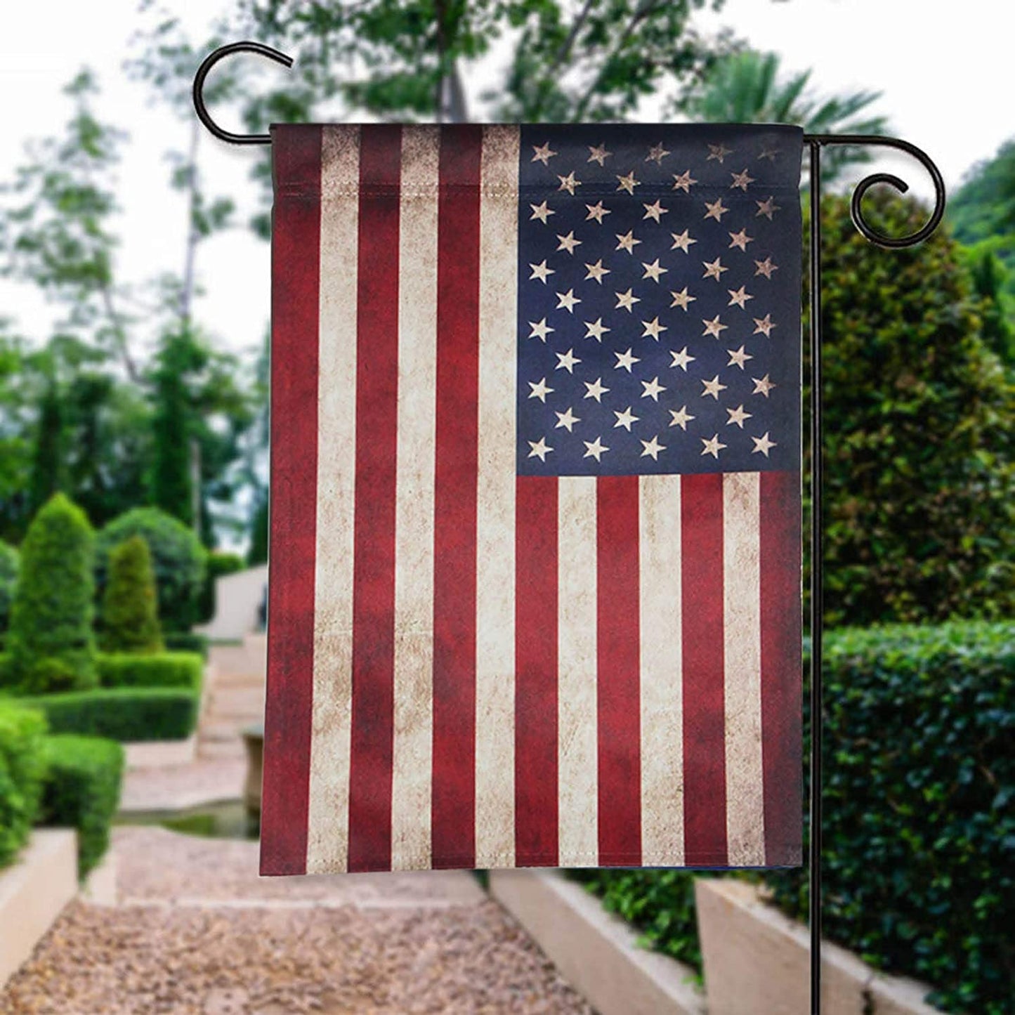 Pack of 2 Tea Stained Patriotic American Garden Flag- USA Independent Day 4th of July Double Sided Yard Outdoor Celebrate Decorative Flags Banner 12.5" x 18"
