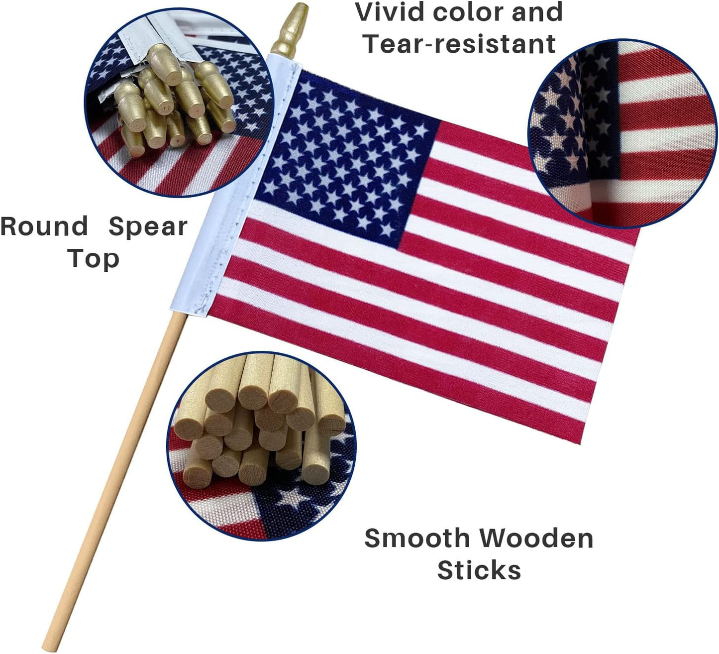 Small American Flags on Stick 50 Packs 4x6 Inch Mini US Flag 4th of July Decorations for Outdoor Outside Hand Held USA Stick Flags Spear Top