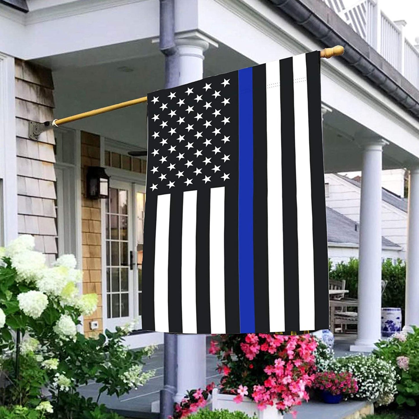 Thin Blue Line Police House Flag- American Double Sided Yard Flag Banner Patriotic Outdoor Lawn Decoration 28x40 Inch