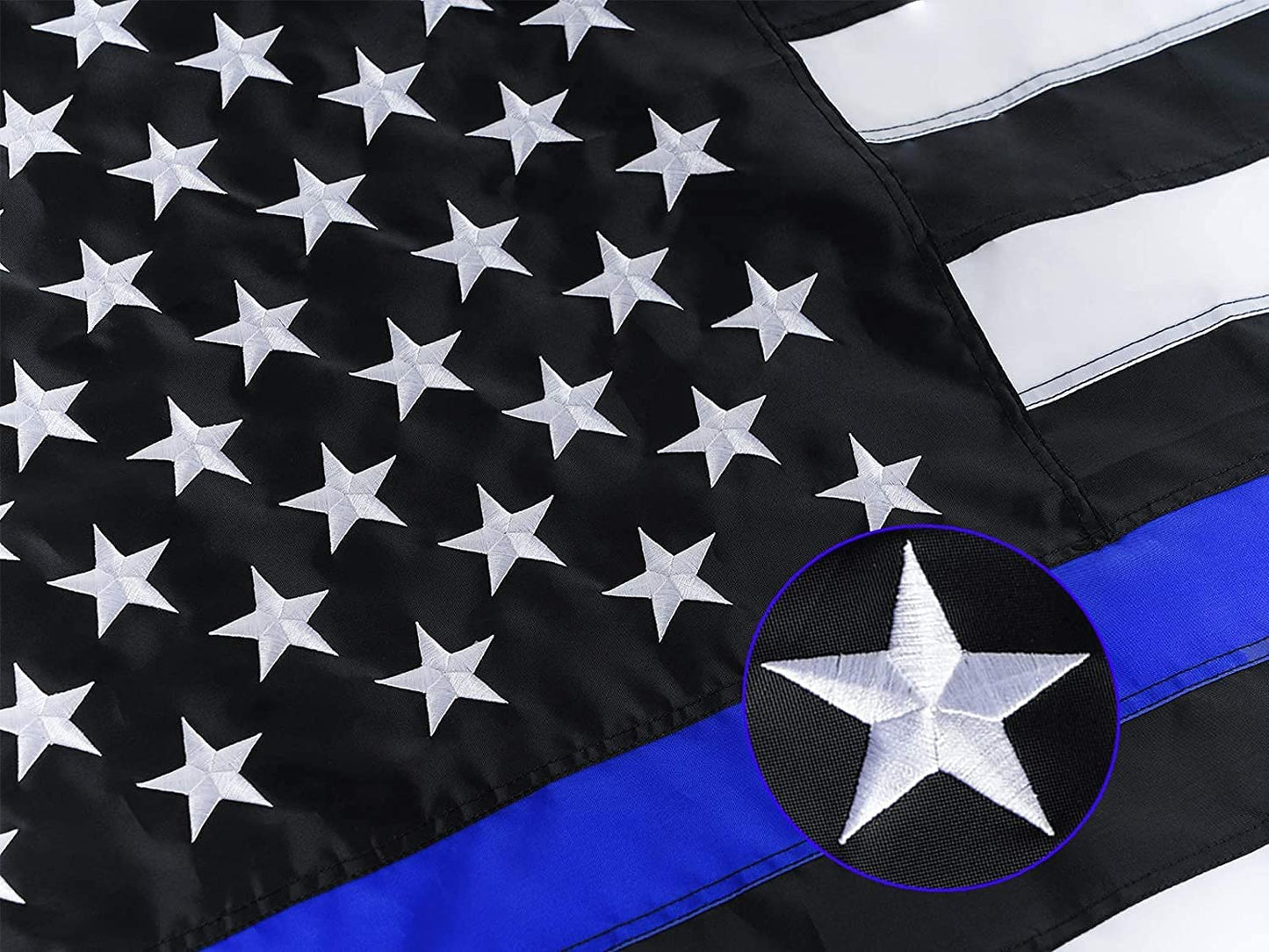 Thin Blue Line Flag 5x8 - Police American Blue Lives Matter Embroidered Stars Flags Banner - Gifts for Law Enforcement Officers (5x8 police flag)