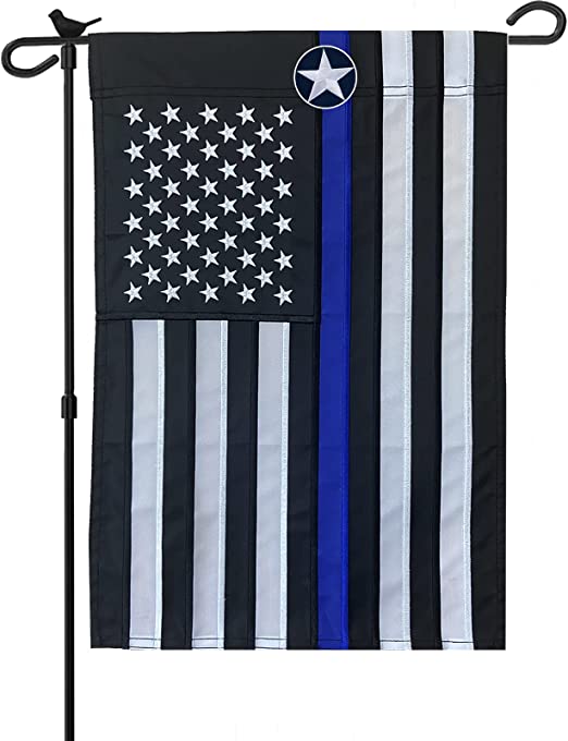 Thin Blue Line Flag Garden Flags 12.5x18 Inch Embroidered Police Flag Blue Lives Matter Back First Responder