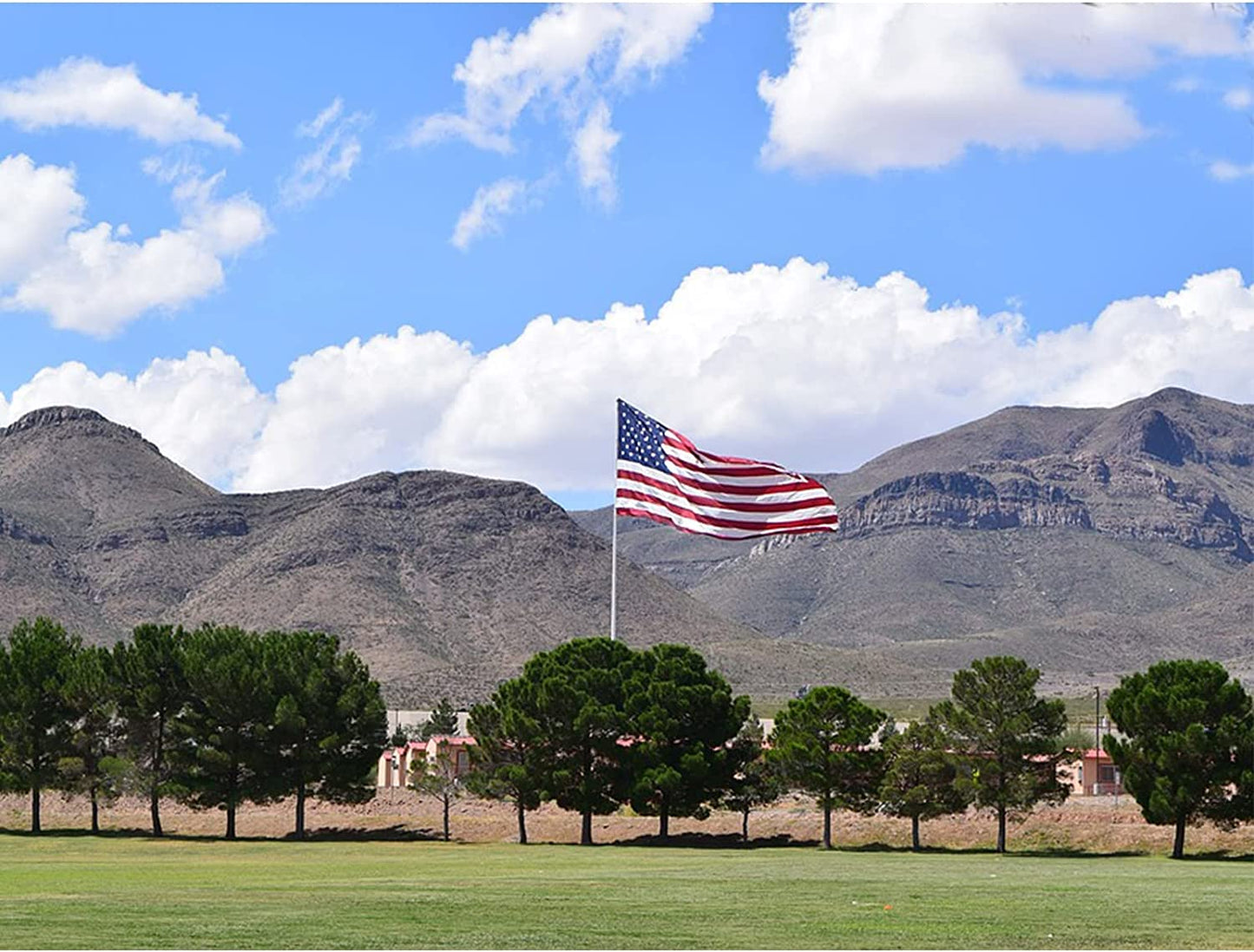 American Flag 5x8 - Made in USA Heavy Duty Embroidered Stars 5x8 Foot Flags Outdoor Banner US Nylon Sewn Stripes Indoor with 3 Brass Grommets