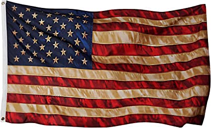 Pack of 2 USA Vintage Flag Tea Stained American Flag 4x6 Antiqued USA Flags for Outside with Brass Grommet for Room Wall Decoration Heavy Duty(3D Printed Star)
