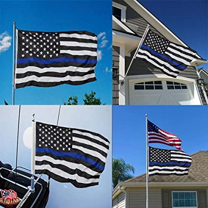 Thin Blue Line Flag 3x5 ft, American Police Flag for Outside with Embroidered Stars Made in USA, Back The Blue Flags, USA Blue Line Flag Banner with 2 Brass Grommets for Law Enforcement Officers