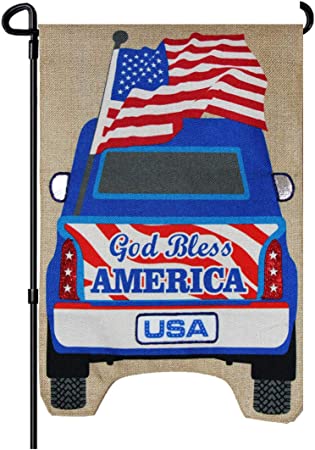 Pack of 2 Garden Flag,God Bless America Banner, Patriotic Pickup USA Truck Burlap, Vertical Double Sided 12.5 x 18 Inches Flags For House, Yard, Welcome Home Decoration Outdoor