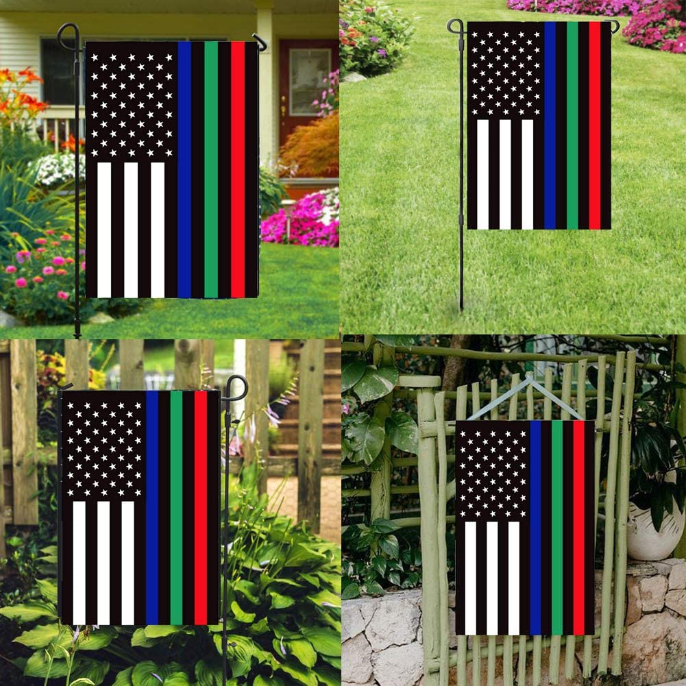 Pack of 2 Thin Blue Green Red American Flag Garden Flag 12 x 18 - Police Firefighter Military Yard Flags Patriotic Double Sided Small USA Flags for Yard