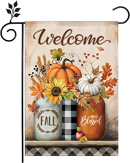 Pack of 2 Fall Garden Flag 12 x 18 Inch Double Sided for Outside Autumn Pumpkin Welcome Decorations Banner Seasonal Farmhouse Yard Decor