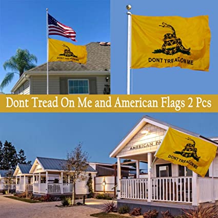 TOPFLAGS Gadsden Flag 3x5 Outdoor - Don't Tread On Me Rattle Snake and American United State Flags Outdoor Tea Party Banner 2 Pcs