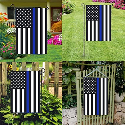Blue Line Garden American Flag - 28 x 40 Inch Double Sided Police Yard Flags for Honoring Law Enforcement Officers (House Flag-28 x 40 Inch)