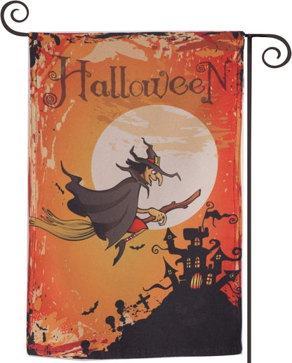 Pack of 2 Halloween Garden Flag Outside Halloween Decor Yard Flags 12x18 Inch Double Side Banner Decorations for Outdoor House Holiday (Witch)