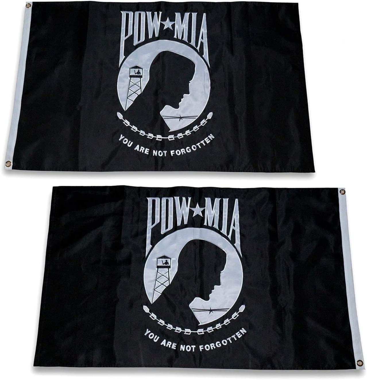 Pow Mia Flag Embroidered 3x5 Outdoor - Heavy Duty Double Sided You are Not Forgotten War Flags 300D Nylon Military Made in USA Pow Flags for Outside