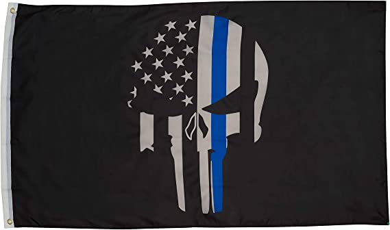 Pack of 2 Punisher Skull Flag 3x5 - Demon Punisher Memorial American Flags - 3x5ft Thin Blue line USA Police Banner