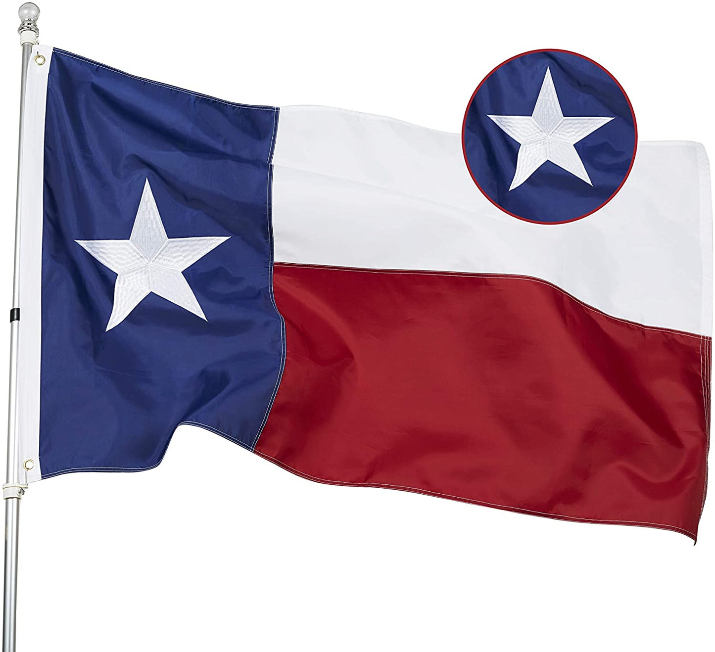Texas Flag 6x10 Feet - Embroidered Star Sewn Stripes Outdoor Heavy Duty 210D Oxford Nylon Flags Vivid Color - Canvas Header Brass Grommets and 4 Stitch Hemming TX Flag