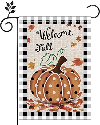 Pack of 2 Fall Pumpkin Garden Flags12 x 18 Inch Double Sided for Outdoor Autumn Welcome Decorations Banner Seasonal Farmhouse Yard Decor