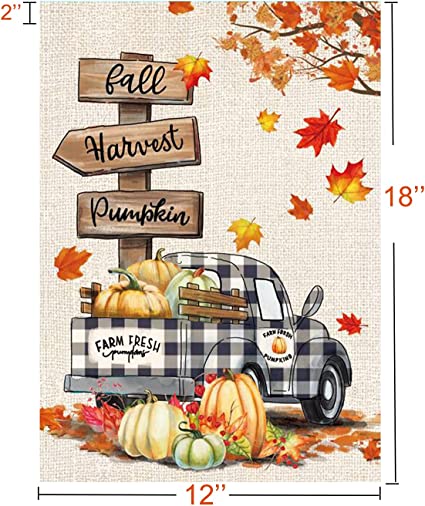 Pack of 2 Fall Garden Flag Yard Flags 12 x 18 Inch Double Sided Pumpkin Outdoor Flag Welcome Decorations for Home Porch Outside (Fall-Harvest Car)