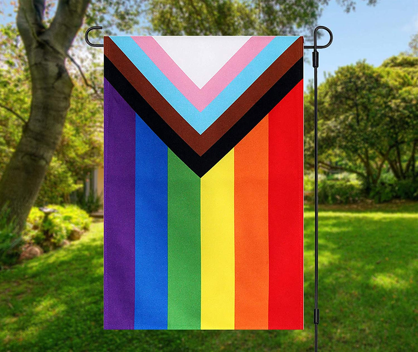 Pack of 2 Progress Pride Garden Flag - Small Rainbow LGBT Flags 12.5x18 Inch Gay Lesbian Transgender Community Banner UV Fade Resistant for Indoor Outdoor Yard