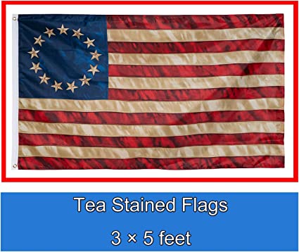 Pack of 10 Tea Stained American Betsy Ross Flag, 3x5 ft Vintage USA Flag for Outsides, Made in USA 13 Stars Colonies, Premium American Flag Banner Heavy Duty with 2 Brass Grommets Polyester Outdoor House Wall Decoration