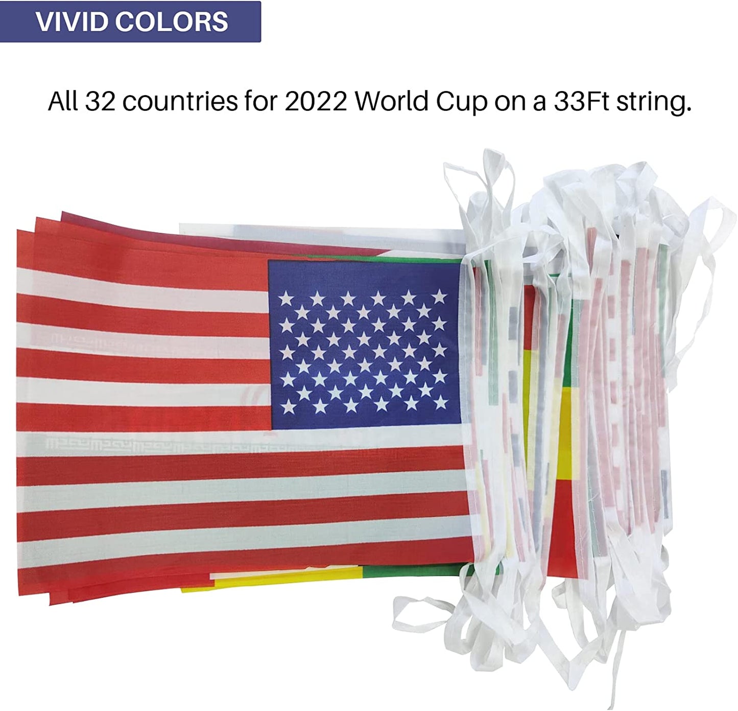 33Ft, 32 Countries Flags 11.8"x7.8", International Bunting Pennant Banner with Vivid Color and String, World Party Decoration for Sports Clubs Bars