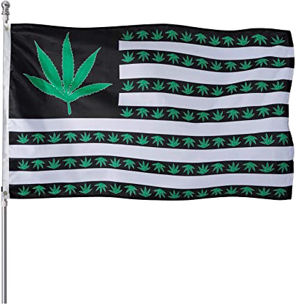 Pack of 2 Marijuana Leaf American Flag 3x5 Outdoor Heavy Duty Polyester Marijuana 9 Point Leaves Weed Flags Banner with Brass Grommets & Durable Header Vivid Color