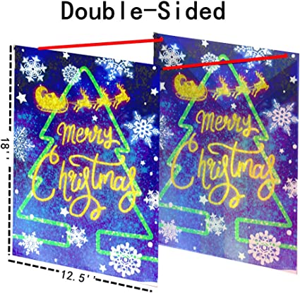 Pack of 2 Merry Christmas Tree Garden Flag - Double Sided 12.5 X 18 Inch Snowflake Yard Flags - Winter Outdoor Primitive Vintage Banner