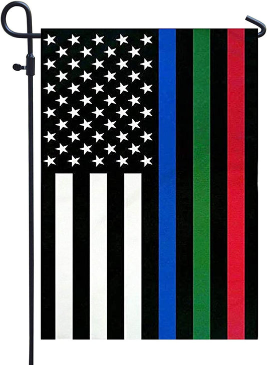 Pack of 2 Thin Blue Green and Red Line Garden Flag- American Blue Red Green Stripe All Lives Matter Police Firefighter Military Yard Flags Banner Law Enforcement Police Fireman Army Flag