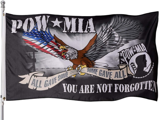 Pack of 2 Pow Mia Eagle Flag 3x5 Outdoor- All Gave Some Some Gave All, You are Not Forgotten Flags Banner