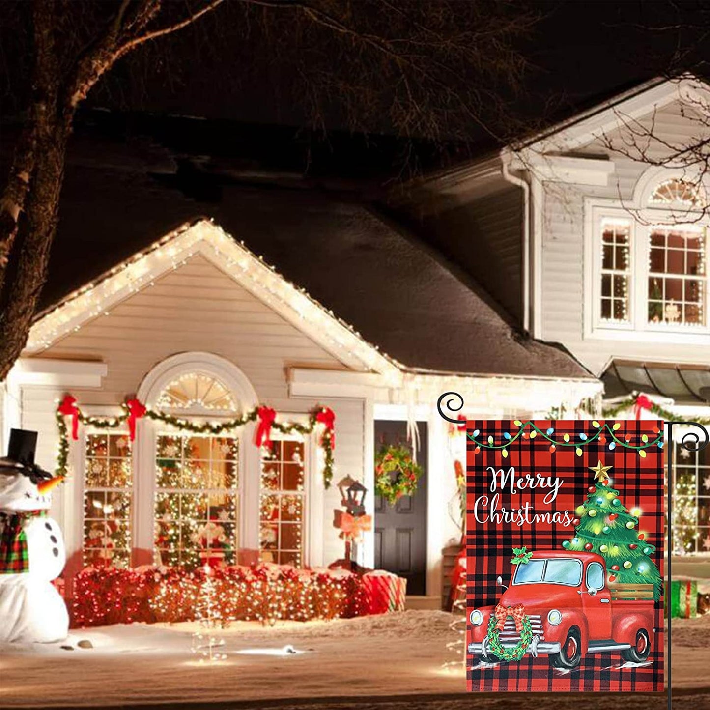 Pack of 2 Christmas Garden Flag Merry Christmas Yard Flags 12x18 Double Sided Red Truck Xmas Decor for Outdoor, Outside