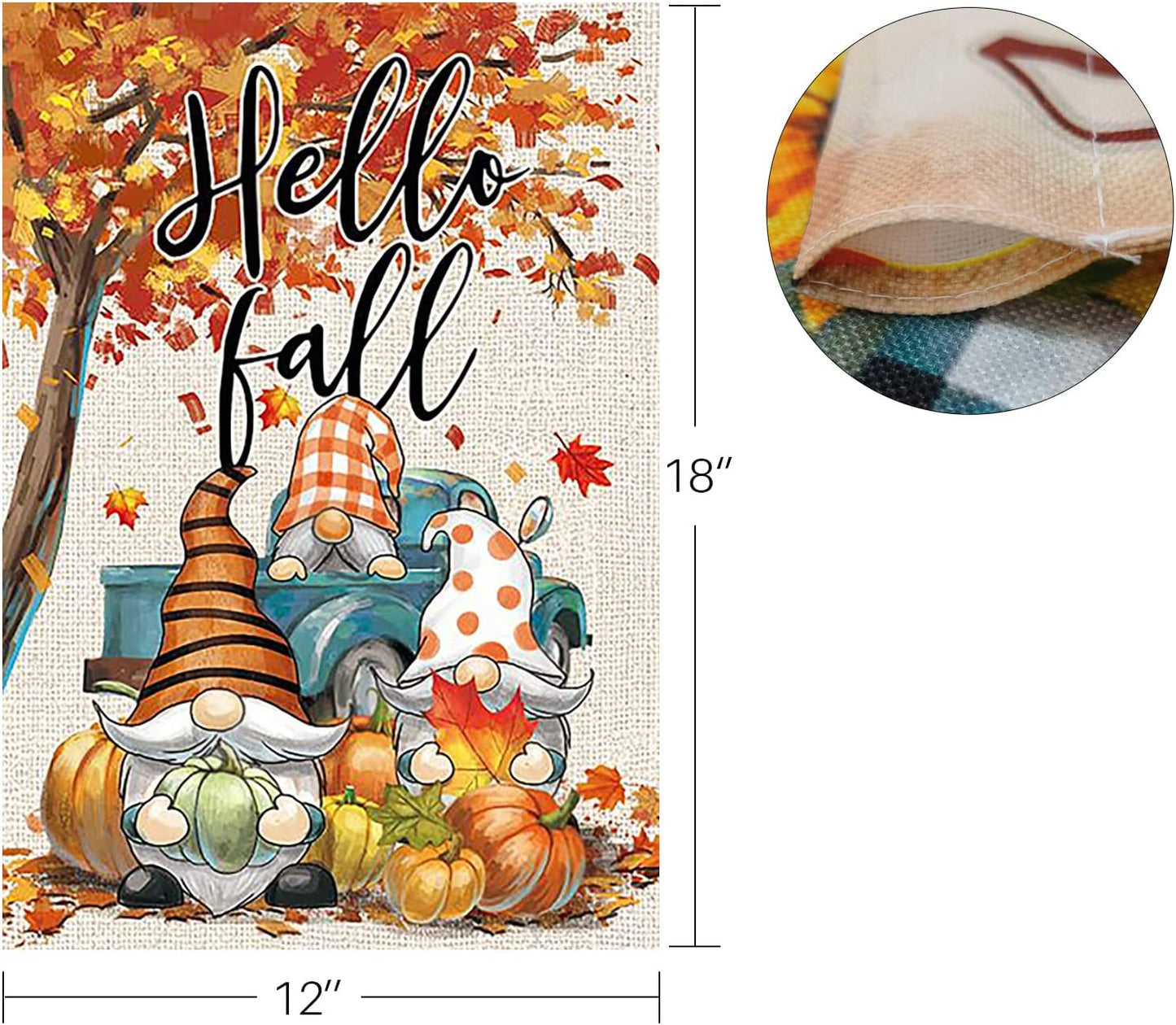 Pack of 2 Happy Fall Garden Flag 12x18 Inch Double Sided, Autumn Gnome Pumpkin Maple Leaves Yard Flags for Farmhouse Porch