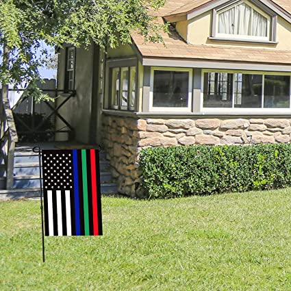 Pack of 2 Thin Blue Green and Red Line Garden Flag - Double Sided Support Military Fire Police 12.5 x 18 Inch - Blue Line American Flags Honoring Law Enforcement Officers Yard Outdoor Decor Banner