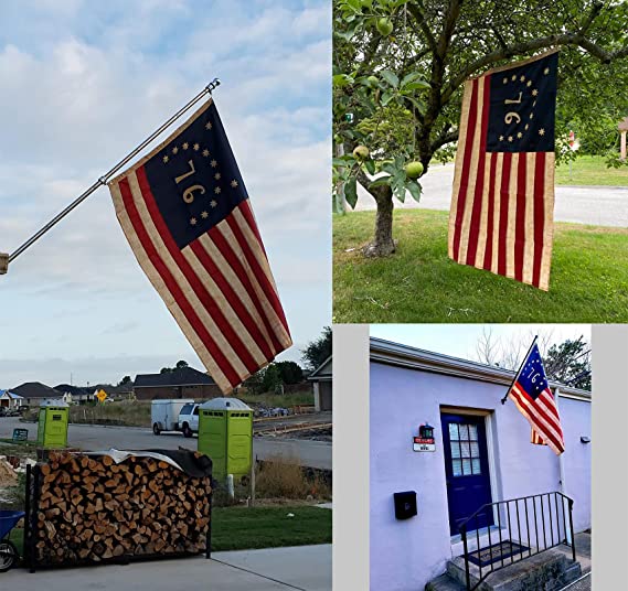 Tea Stained Bennington 1776 Flag 3x5 Embroidered- 100% Durable Polyester Heavy Duty Primitive Vintage 76 Flags Banner with 2 Brass Metal Grommets Sewn Stripes