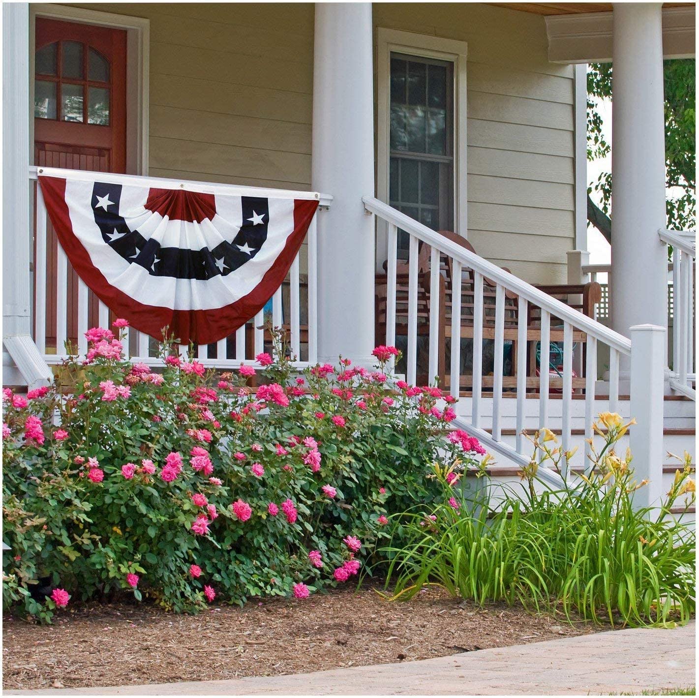 USA Pleated Fan Flag -1.5x3 American Bunting Flag Half Fan Banner - Embroidered Patriotic Stars & Stripes 210D Oxford Polyester - Sharp Color Fade Resistant - US 1.5x3 Feet Pleated Half Fan Set (1.5x3ft)