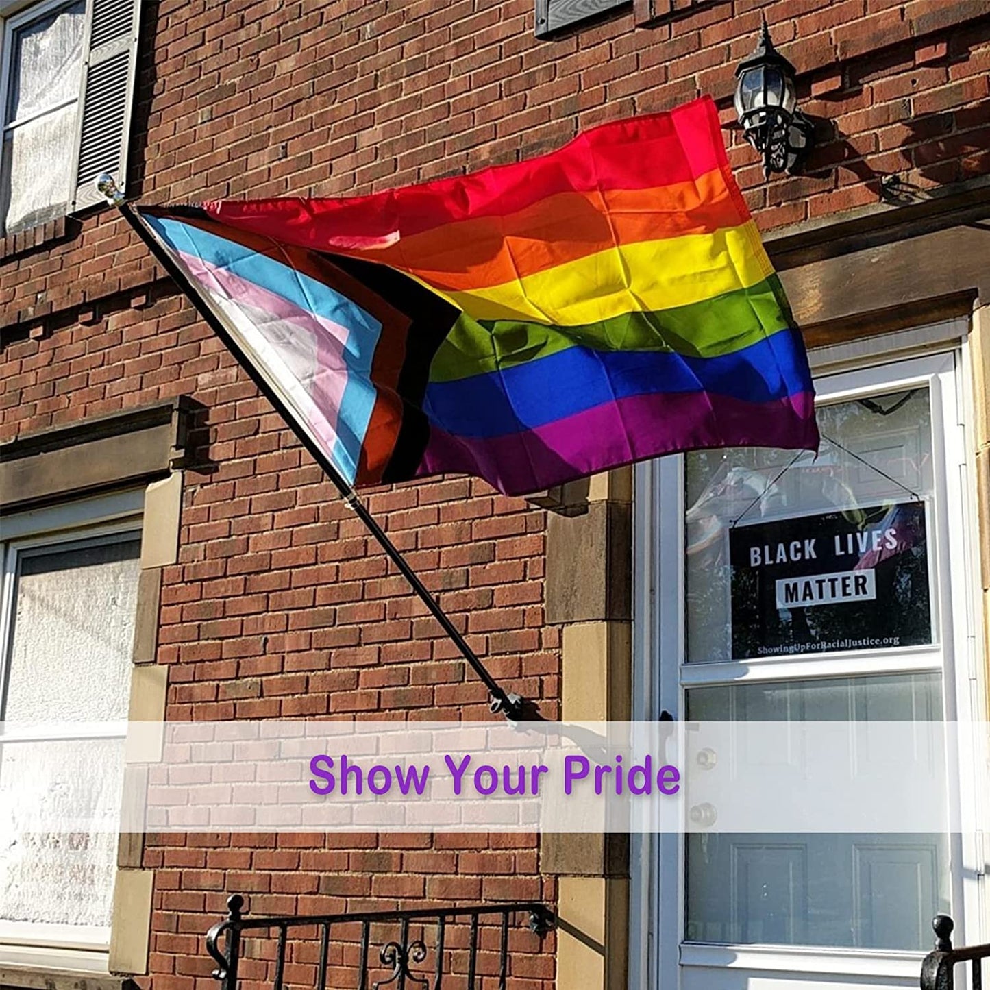 Progress Pride LGBT Flag 4x6 Ft, Rainbow Gay Lesbian Bisexual Transgender Community Flags, Vivid Color LGBTQ Resistant UV Outdoor Banner with 2 Brass Grommets