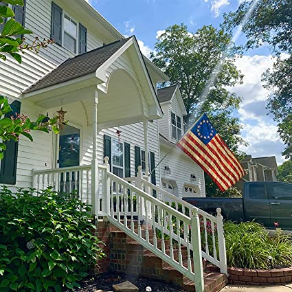 Pack of 10 Tea Stained American Betsy Ross Flag, 3x5 ft Vintage USA Flag for Outsides, Made in USA 13 Stars Colonies, Premium American Flag Banner Heavy Duty with 2 Brass Grommets Polyester Outdoor House Wall Decoration