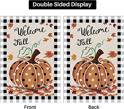 Pack of 2 Fall Pumpkin Garden Flags12 x 18 Inch Double Sided for Outdoor Autumn Welcome Decorations Banner Seasonal Farmhouse Yard Decor